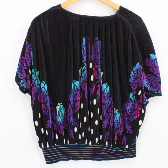 Vintage Virginie Paris Blouse Top Womens Black Art Graphic Nylon Size XL 80s - Picture 8 of 10